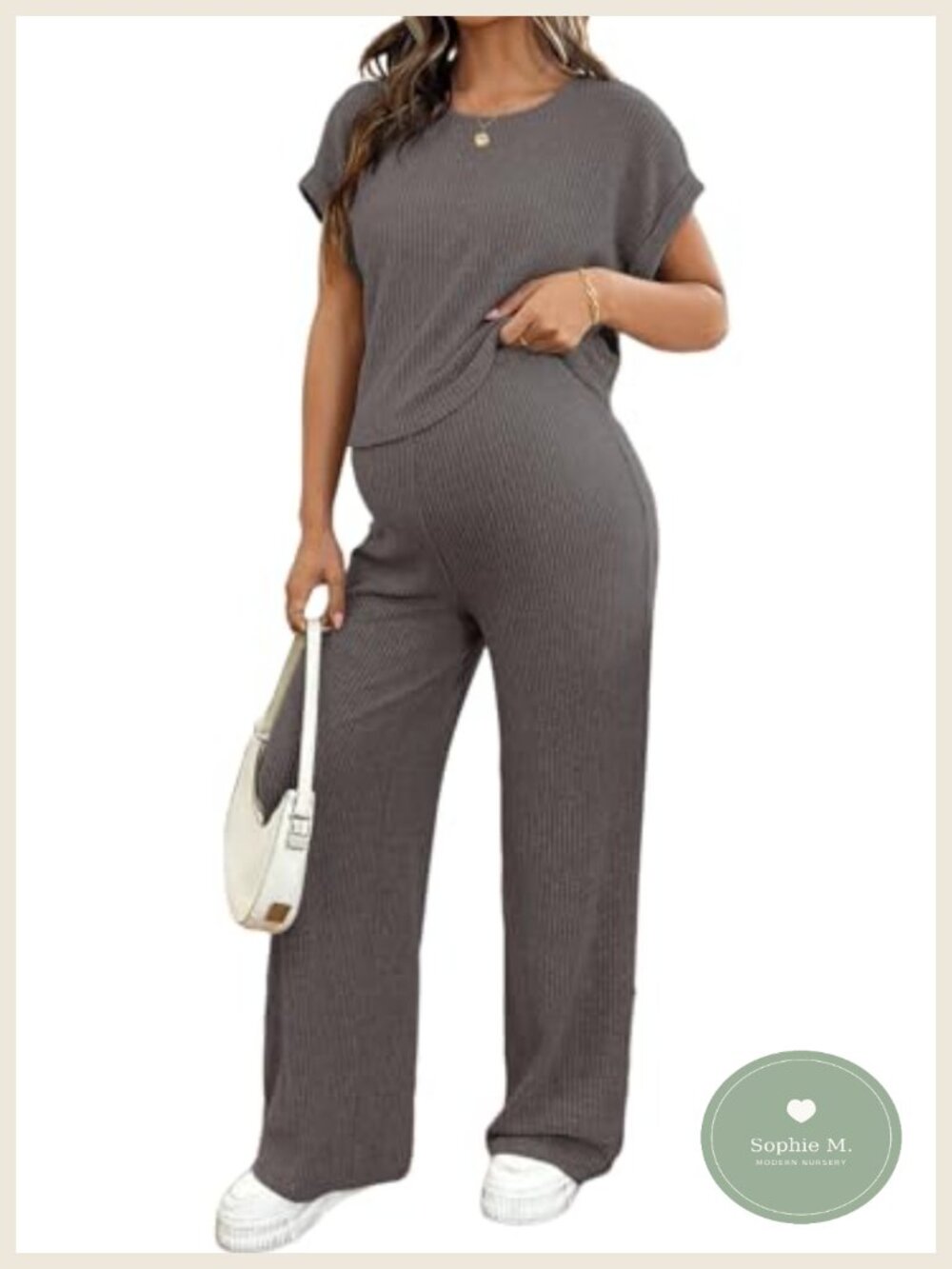 Maternity Ribbed Knit Pajama Sets 2 Piece Summer Short Sleeve